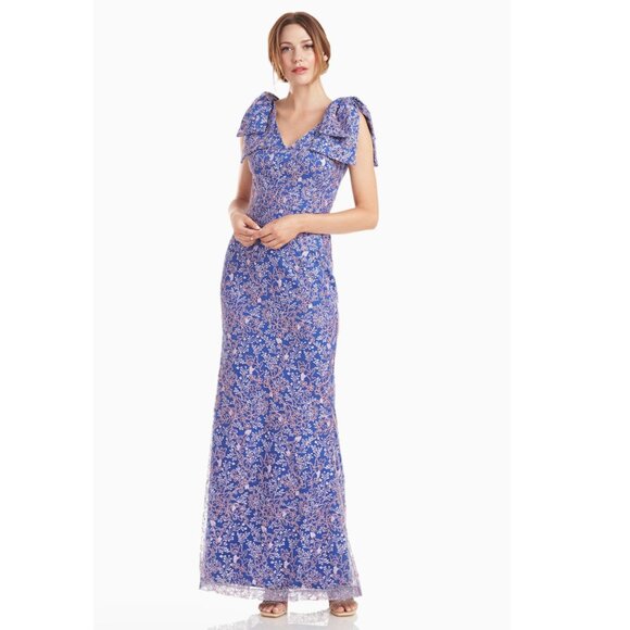 NWT JS Collections Kamila Bow Mermaid Gown Blue Embroidered Dress Size 2 - Picture 3 of 8